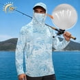 thumbnail image 3 of SEANATIVE Men's Hooded Fishing Shirt Sun Protection Full Coverage Running Fishing Hoodie UV Protection Long Sleeve Hiking Clothes with Mesh Face Mask, 3XL, Dolphin Sea Turtle Coral Blue, 3 of 7