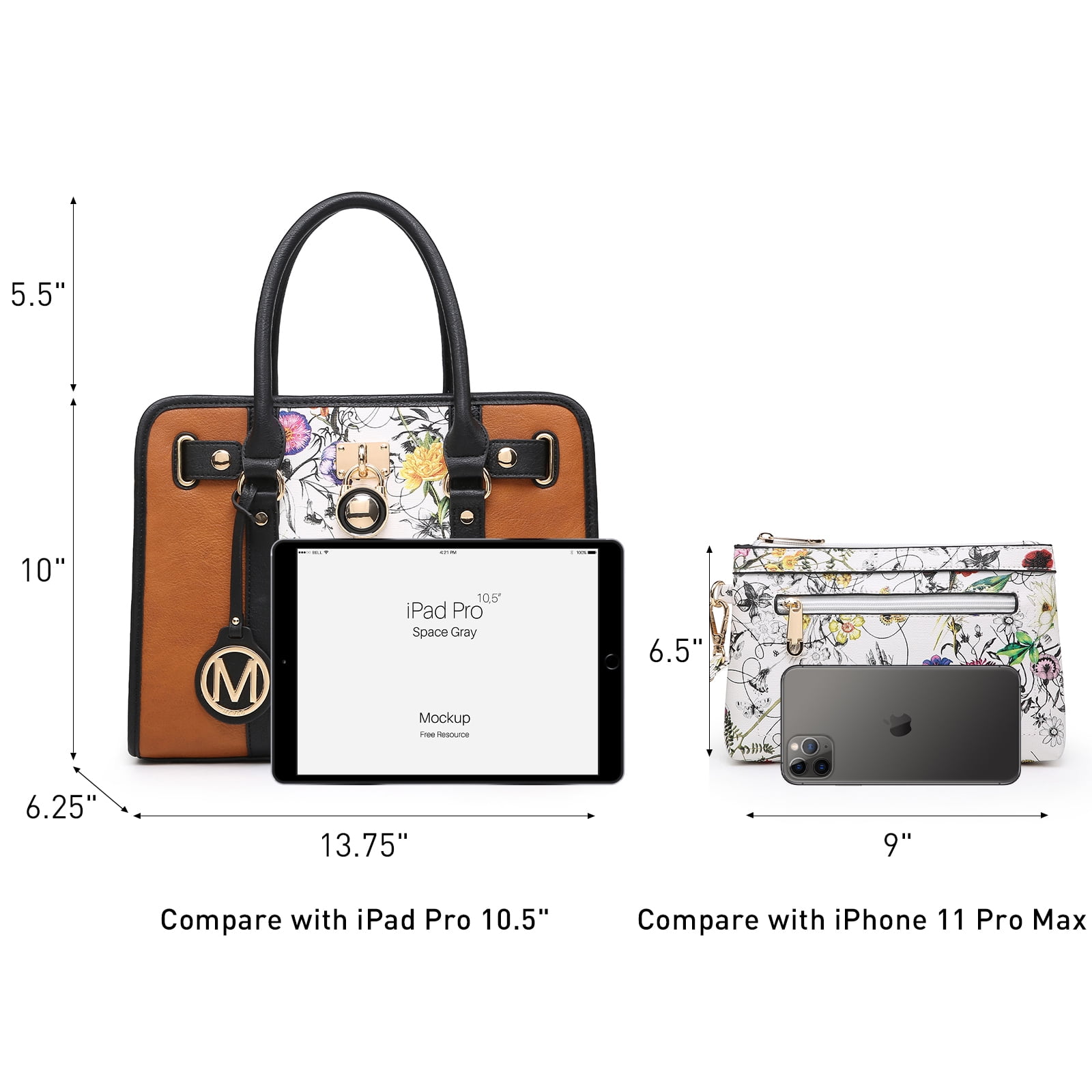 MKP Women Satchel Two tone Handbags Purses Top Handle Tote with Wallet 2pcs Bag Set