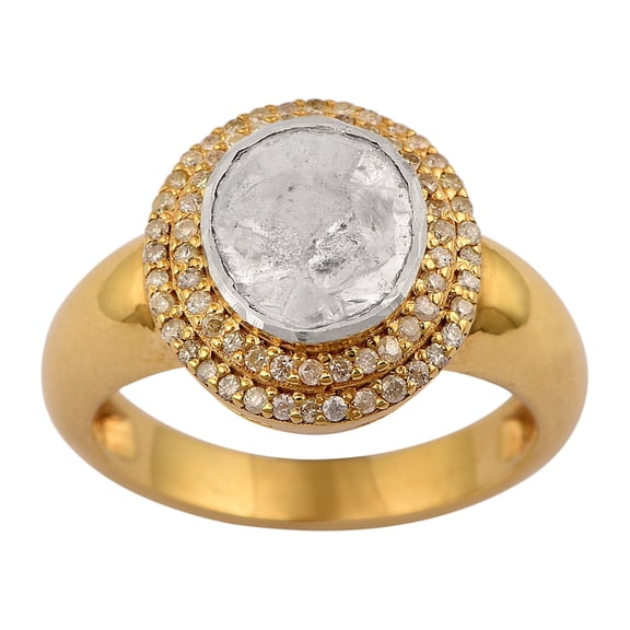 0.50 Ct Polki Diamond Cocktail Valentines Day Gifts Ring Gold Vermeil 925 Sterling Silver