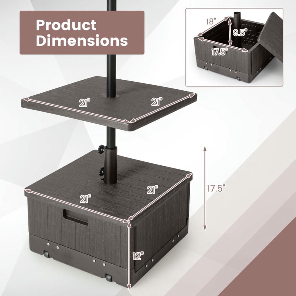 Barara King Umbrella Base, Umbrella Base Windproof, 175 LBS Outdoor Fillable Umbrella Base with Table Tray-Brown