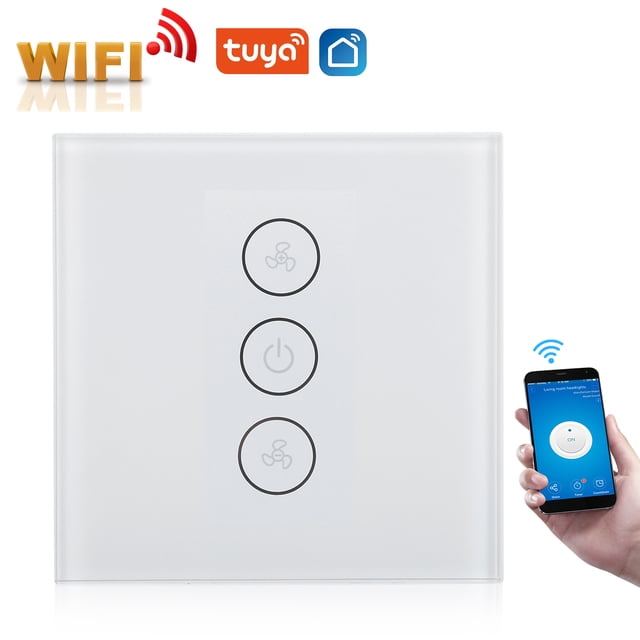 Interruptor De Ventilador Inteligente, 110-240V 50/60Hz Control De Aplicaciones Pantalla Táctil Interruptor De Ventilador De Techo Inalámbrico Para Para Tuya