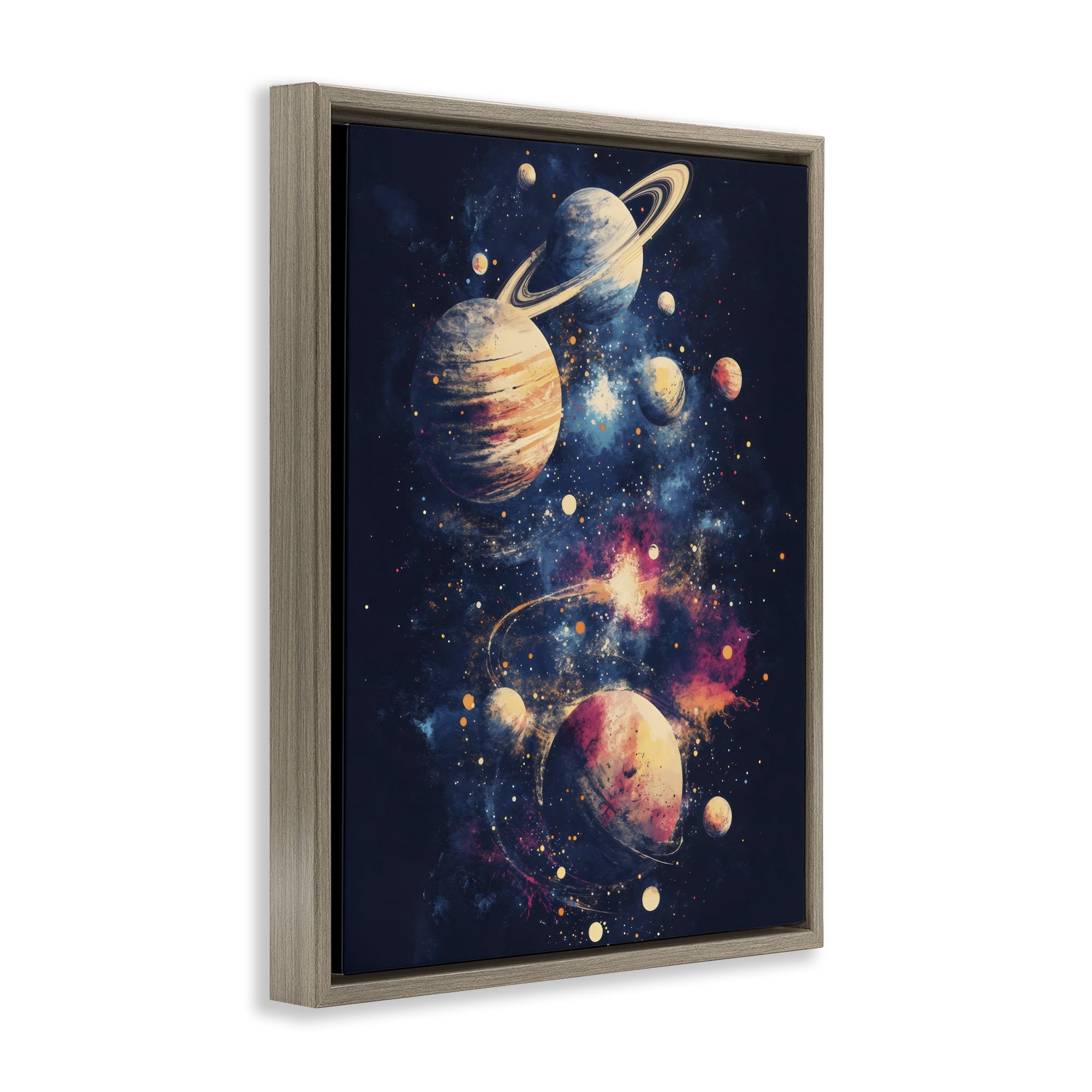 Stupell Industries Cosmic Planet Curiosities Brown Framed Floater Canvas Wall Art, design by Creative Studio