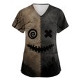 thumbnail image 2 of LNZGNM Halloween Womens Scrub Top V Neck Pocket Short Sleeve Printed Festive Print Wrinkle Free Easy Care Stretch Nurse Work Hospital,Khaki(XXL), 2 of 6