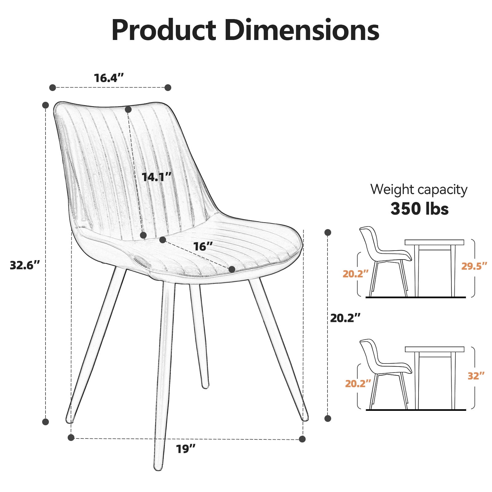 MOONMISS Dining Chair Set of 2,Rubberwood Frame Covered in Polyurethane Synthetic Leather,Black