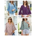 thumbnail image 5 of TEMOFON Blouses for Women Shirts 3/4 Sleeve V Neck Cotton Summer Tops Dressy Clothes Purple Ruffle Short Sleeve Casual XL, 5 of 8