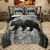 Homewish Woodland Animal Bear Queen Comforter Set,Old Barn Door Bedding Sets,Happy Camping Bedding Comforter Set For Kids,Microfiber Bedroom Decor Reversible,3-Piece