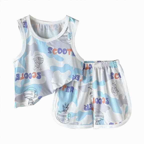 KPOPLK Baby Boy Summer Clothes Sleeveless Tank Tops T-Shirt Casual Shorts Toddler Outfits Set(1-2 Years,Blue)