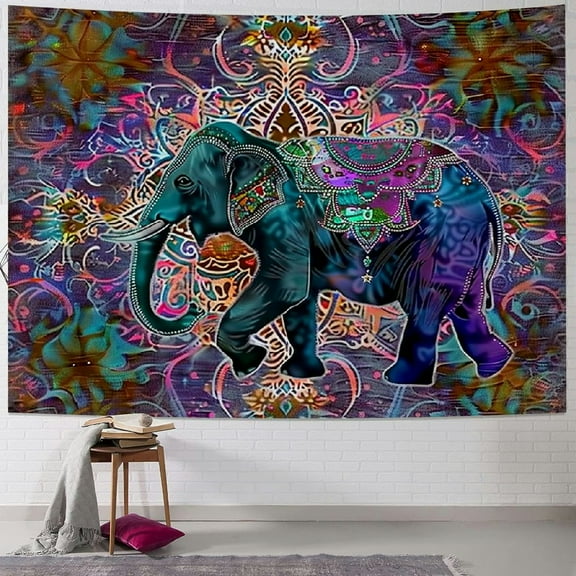 JRXY Mandala Elephant Tapestry, Trippy Purple Bohemian Boho Animal Indian Tapestry Wall Hanging for Bedroom, Hippie Tapestries Poster Blanket College Dorm Home Decor Painting