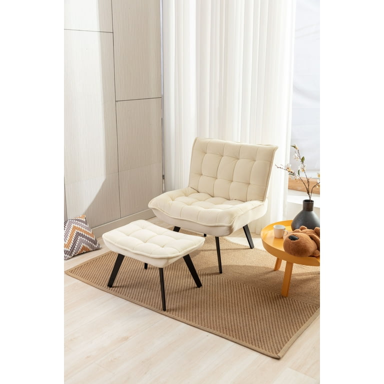 CLEARANCE Modern Soft Velvet Fabric Material Large Width Accent Chair Leisure Chair Armchair TV Chair Bedroom Chair With Ottoman Black Legs For Indoor Home And Living Room White Walmart