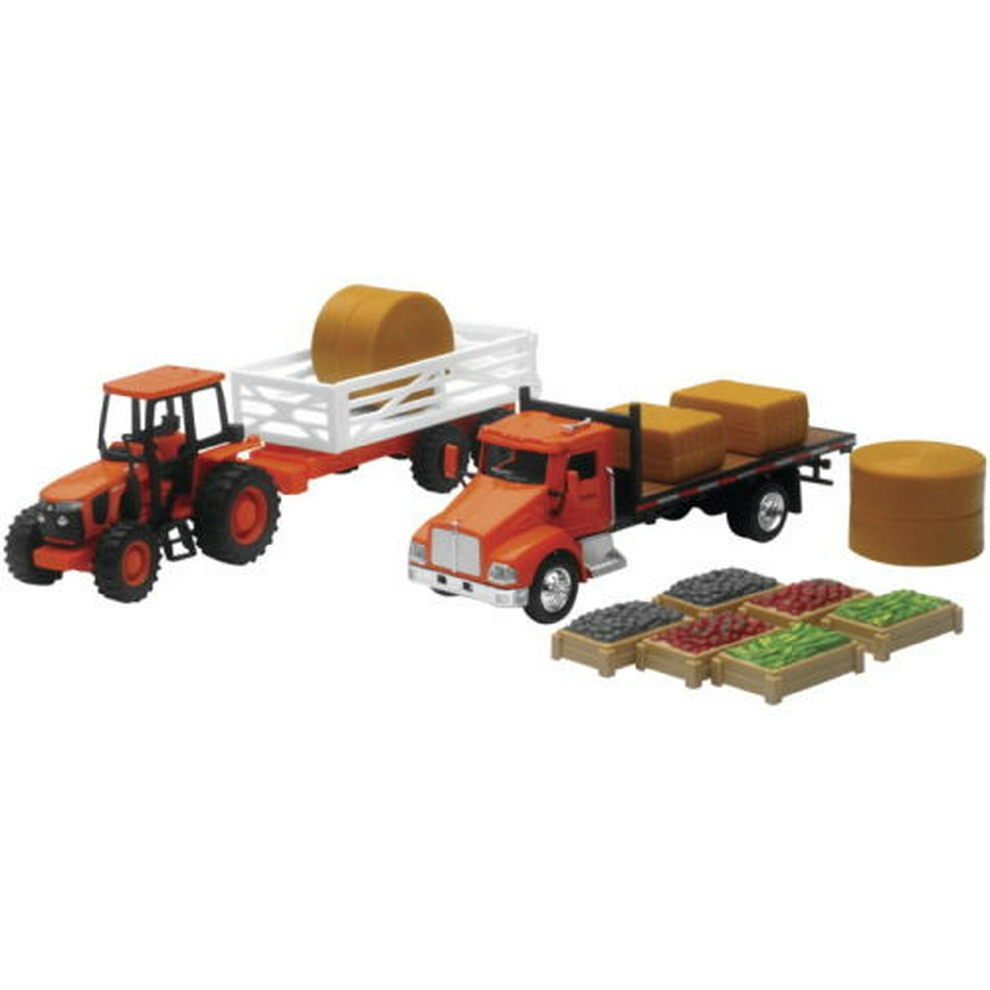 NewRay Kubota Farm Playset With M5 Tractor Truck Trailer Bales And Crates 1 43 Scale Model Vehicles