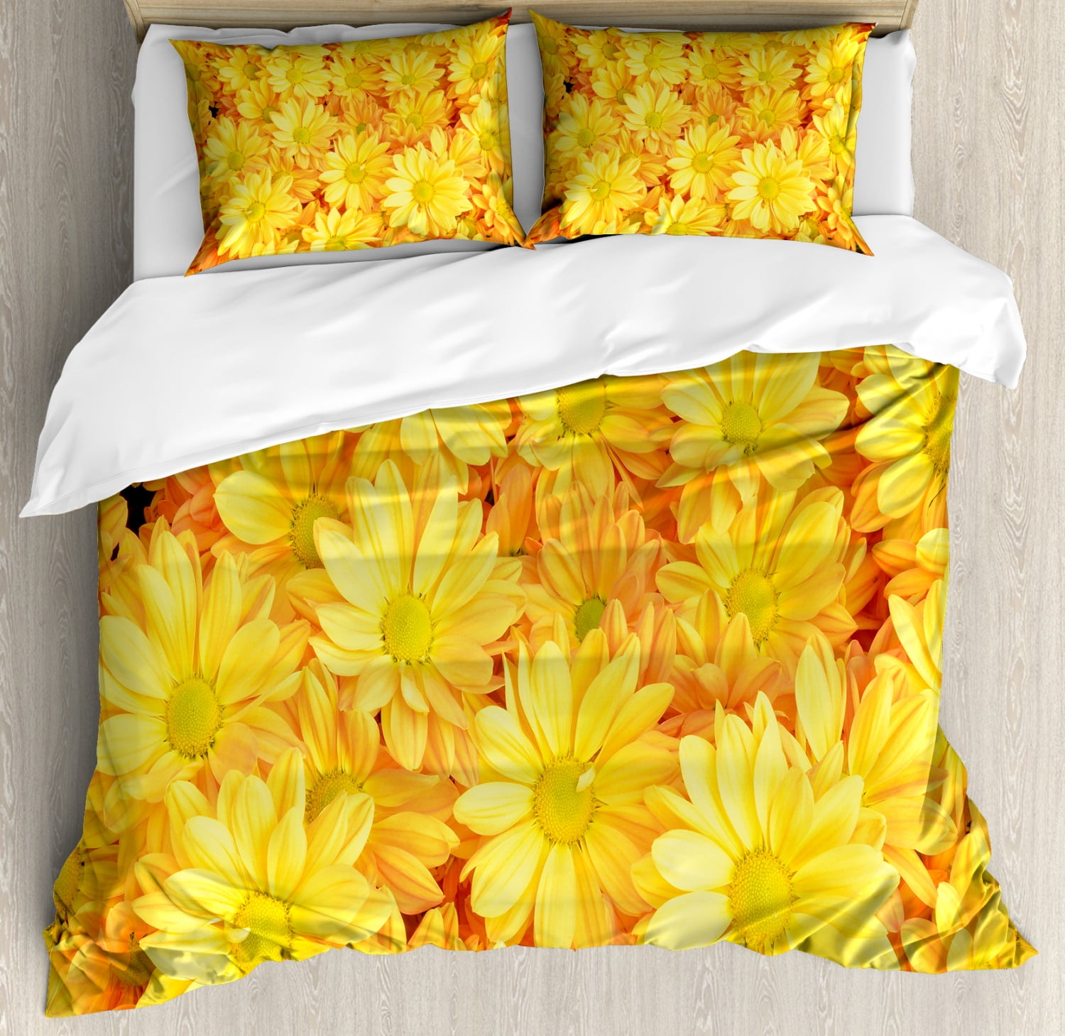 Yellow Flower Queen Size Duvet Cover Set Lively Daisies Fresh Bouquets With Natural Seasonal 5995