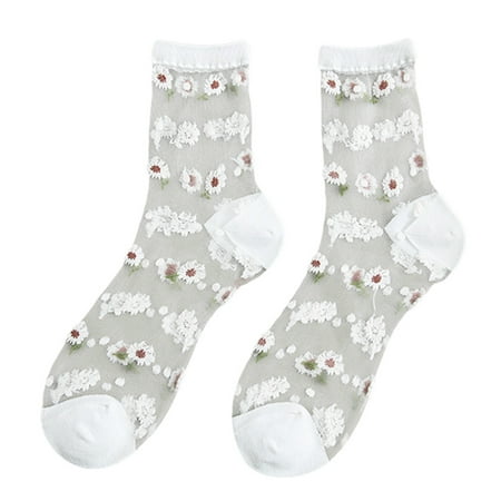 

FAIOIN Women Ultra-Thin Transparent Glass Fiber Ankle Socks Sweet Daisy Floral Hosiery