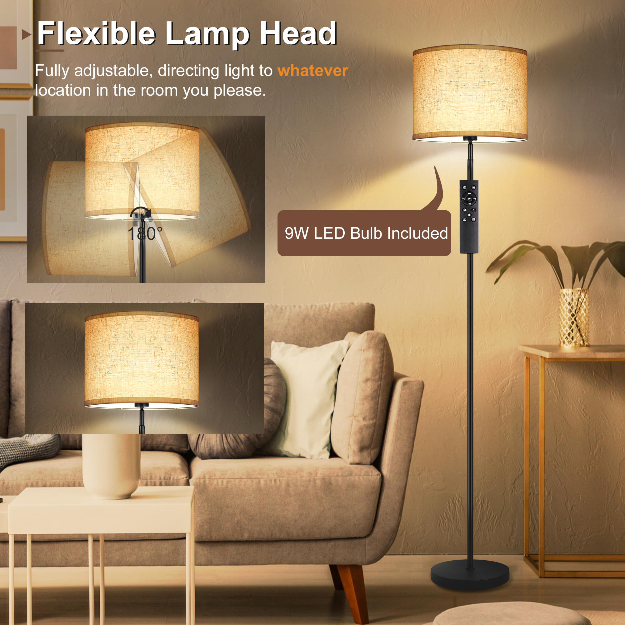 Outon 63" Dimmable LED Floor Lamp, Black photo 4