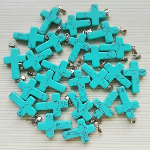 K-KED Wholesale 30pcs/lot Turquoise Cross Stone Pendant Charms silver p Pendants stone