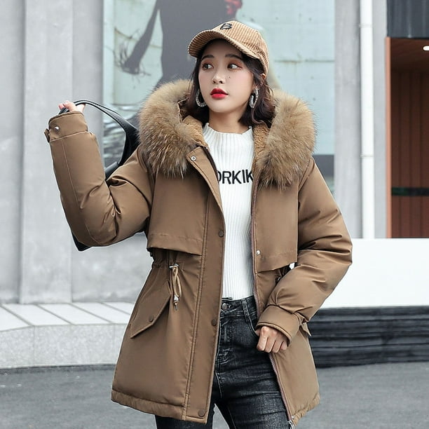 Chaqueta de algodón gruesa y cálida, larga y de moda para mujer, chaqueta de algodón con plumón informal para mujer