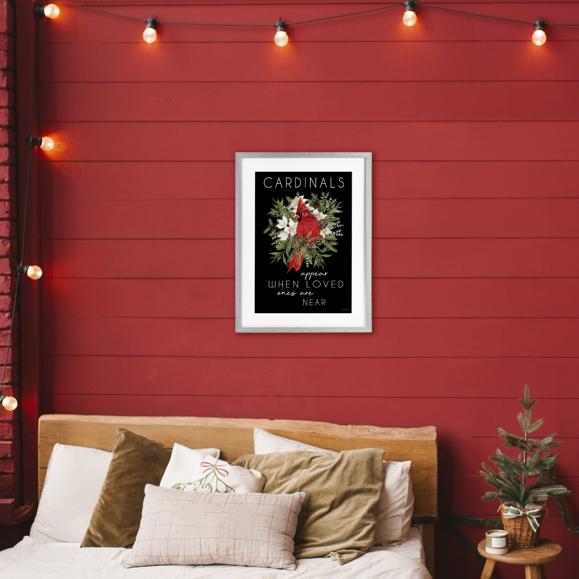 Cardinals Appear Seasonal Sentiment Gray Framed Print Under Glass, design by Cindy Jacobs