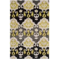SAFAVIEH Tibetan Noelle Damask Shag Area Rug, Black/Green, 5'1" x 7'6"