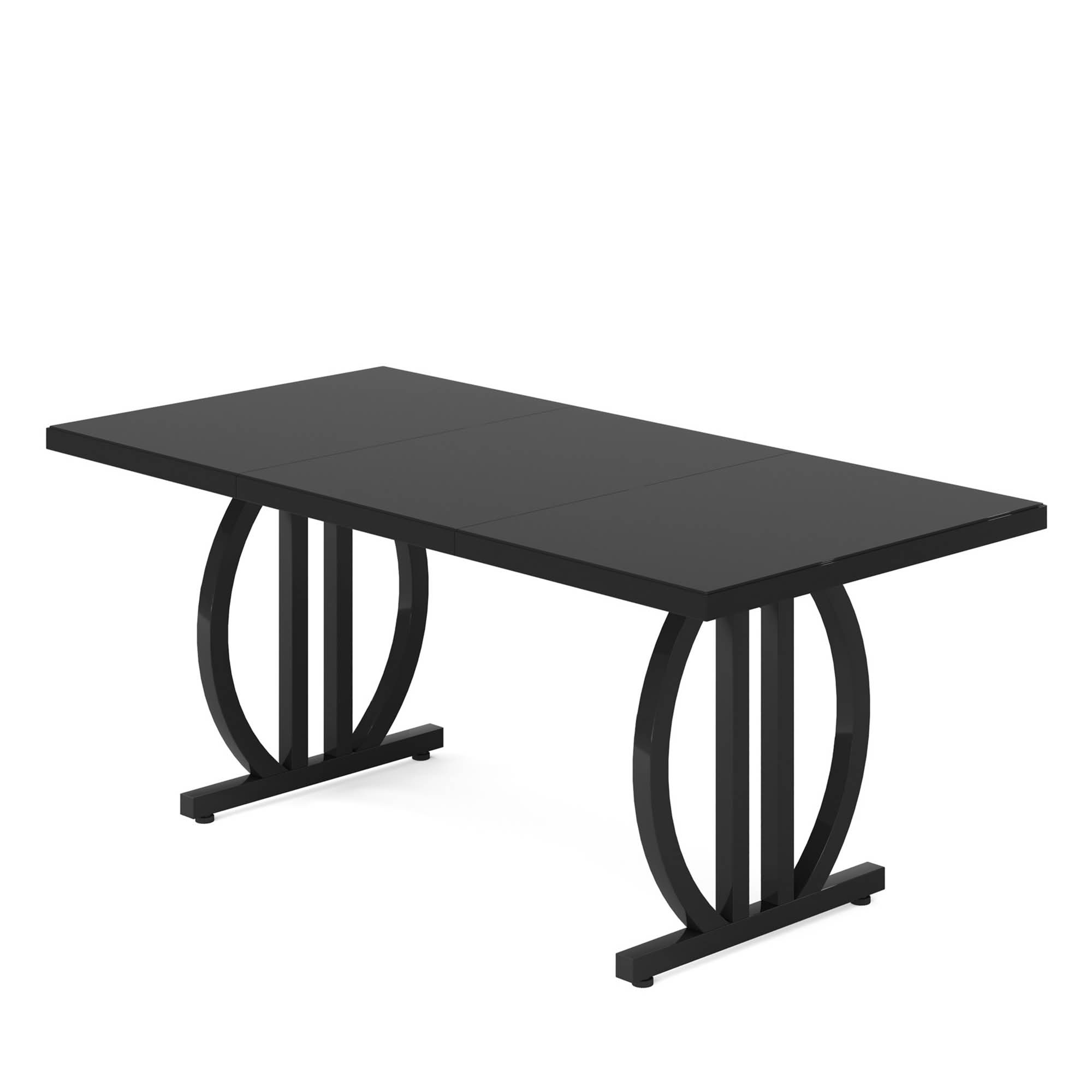 MAYEERTY 63 Inch Modern Dining Table, All Black Rectangular Kitchen Dinner Table with Sturdy Metal Frame for 4 to 6 People