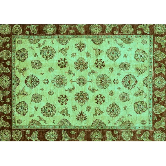 Ahgly Company Machine Washable Indoor Rectangle Oriental Turquoise Blue Traditional Area Rugs, 7' x 9'