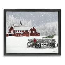 Stupell Industries Winter Wagon Scene Holiday Painting Black Floater Framed Art Print Wall Art, 21 x 17