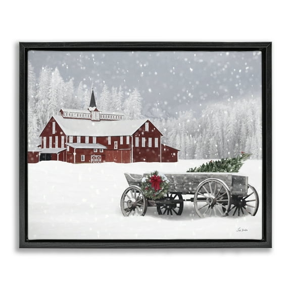 Stupell Industries Winter Wagon Scene Holiday Painting Black Floater Framed Art Print Wall Art, 21 x 17