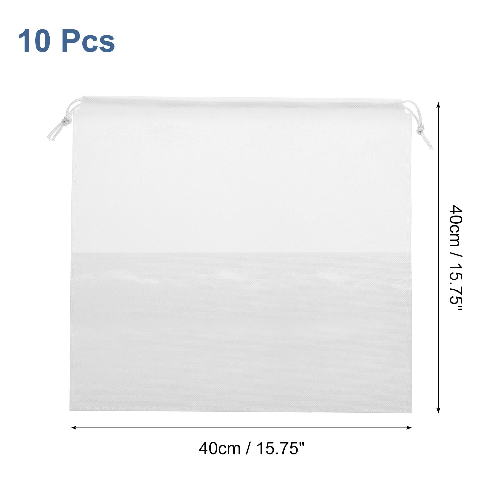 Uxcell Shoe Bags for Travel, 10Pcs 16" - Nonwoven Fabric Travel Shoe Bag, Drawstring Clothes Storage Bag with Transparent Window, Travel Accessories for Men and Women Packing (White)