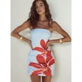 thumbnail image 3 of Women Tropical Summer Dress Strapless Floral Midi Tube Bodycon Party Clubwear Blue M, 3 of 5