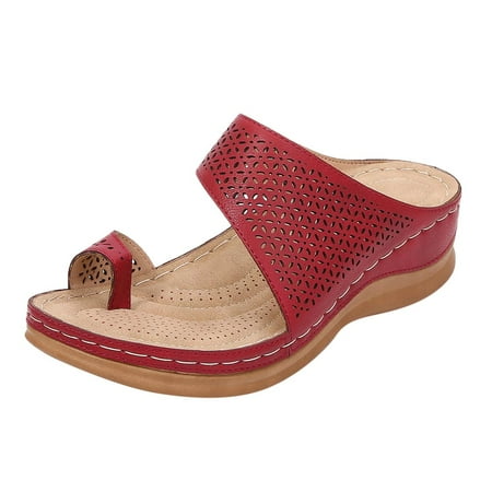 

HUPTTEW Women Wedges Beach Open Toe Roman Flip Flop Beaded Slippers Casual Shoe