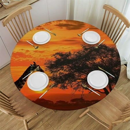 

BCIIG Giraffe Sunset Tree Round Table Cover Stain Resistant Washable Indoor Outdoor Kitchen Dining Wedding Parties Tablecloth 100% Polyester Fiber 31 -35