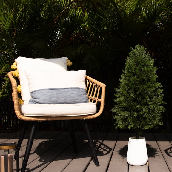 Nearly Natural Cedar Artificial Tree with White Grooved Planter - 3'