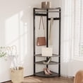 thumbnail image 2 of Corner Coat Rack with Shoe Bench Entryway, Corner Hall Tree with 6 Double Hooks, Corner Clothes Rack with Storage Corner Tree with Organizer Shoe Bench Shelf, 2 of 6