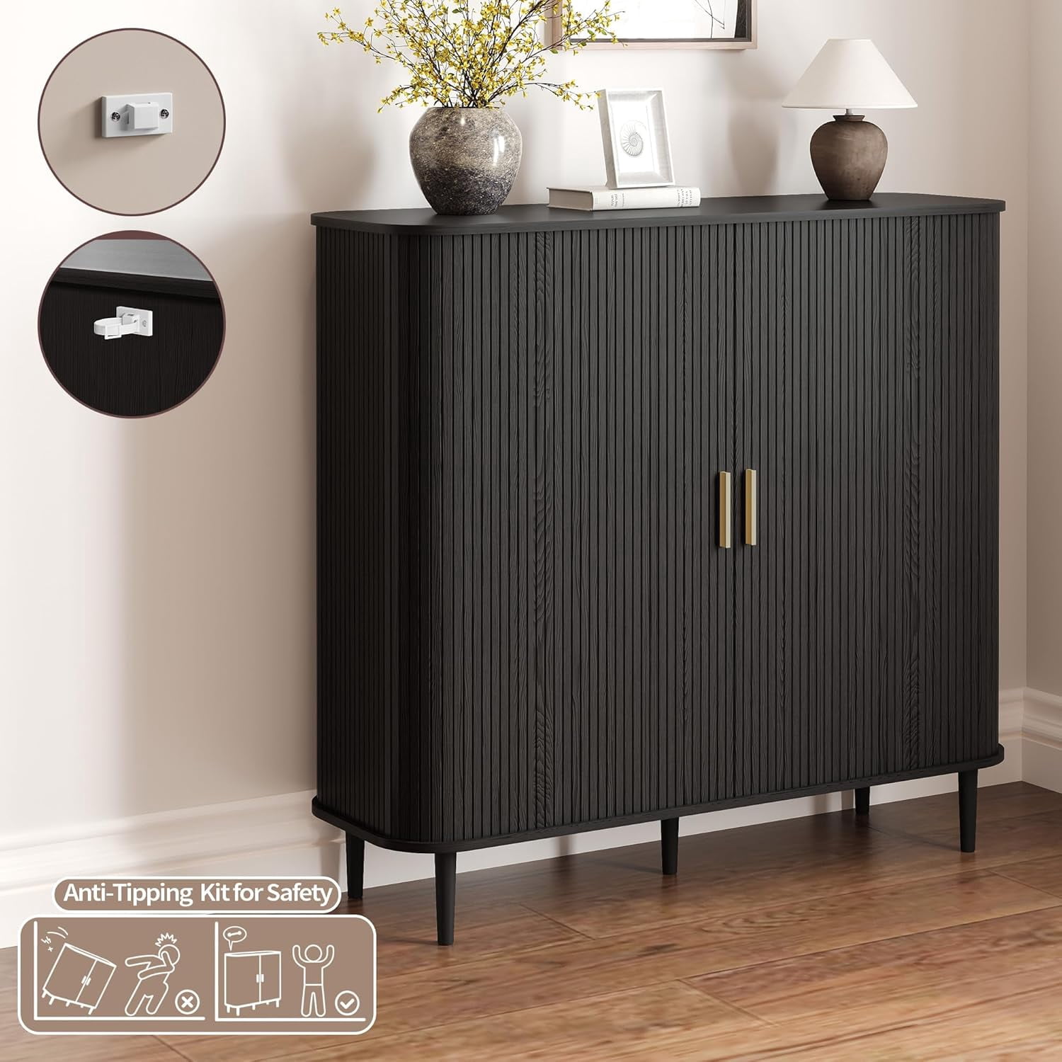 47 " Shoe Storage Cabinet with Sliding Door, 6-Tier Adjustable Freestanding Shoe Organizer for Entryway, Hallway, Black