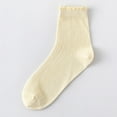 thumbnail image 3 of 3 Pairs Women's Ruffle Trim Crew Socks Soft Cotton Knit Lightweight Ribbed Texture with Scalloped Edge for Everyday Wear - Yellow, 3 of 3