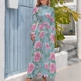 thumbnail image 4 of Floral Blue Pink Pattern Women's Long Dress Long Sleeves Dress Vintage Dresses Party Maxi Dress High Waist Dress, 4 of 4