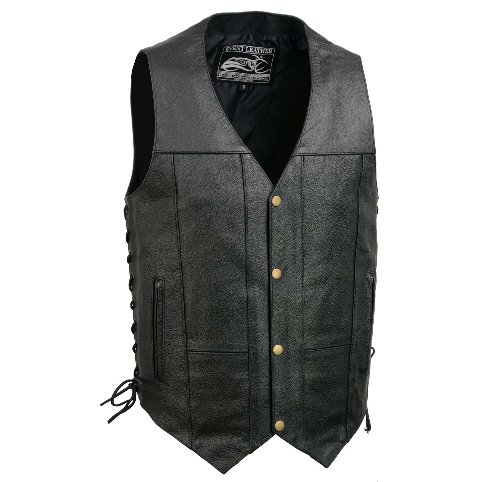 Event Leather EL5391 Black Motorcycle Leather Vest for Men w/ 10 Pockets- Riding Club Adult Motorcycle Vests 10X-Large