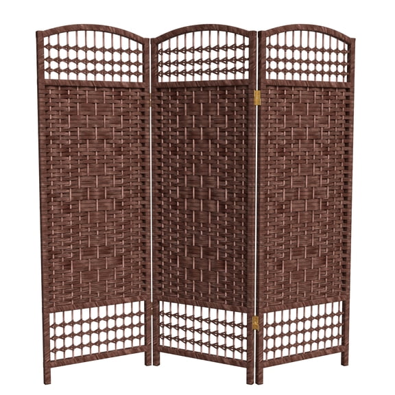 Red Lantern 4 ft. Folding Screen Room Divider - Short Fiber Weave, Dark Red, 3 Panels