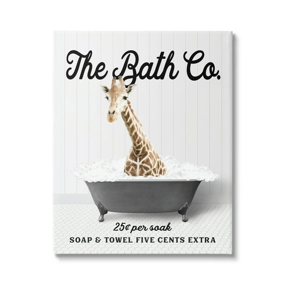 Stupell Industries Giraffe Vintage Bubble Bath Animals & Insects Painting Gallery Wrapped Canvas Print Wall Art, 16 x 20