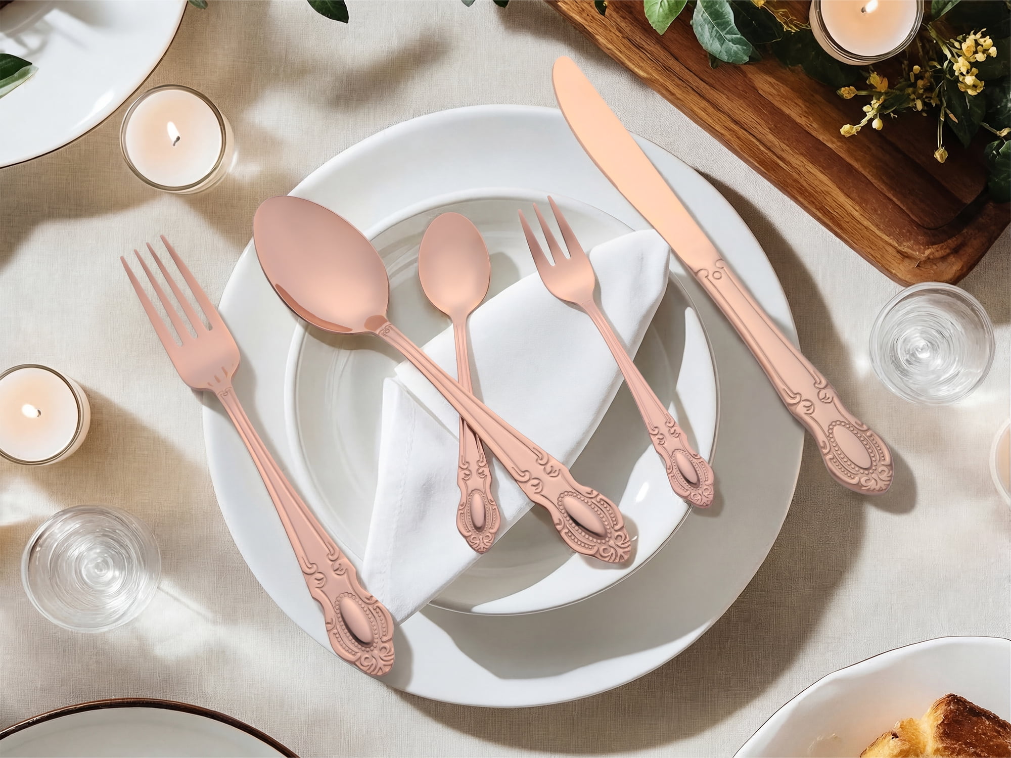 Unique Bargains 20 Piece Stainless Steel Flatware Set for Modern Cutlery Set Rose Gold