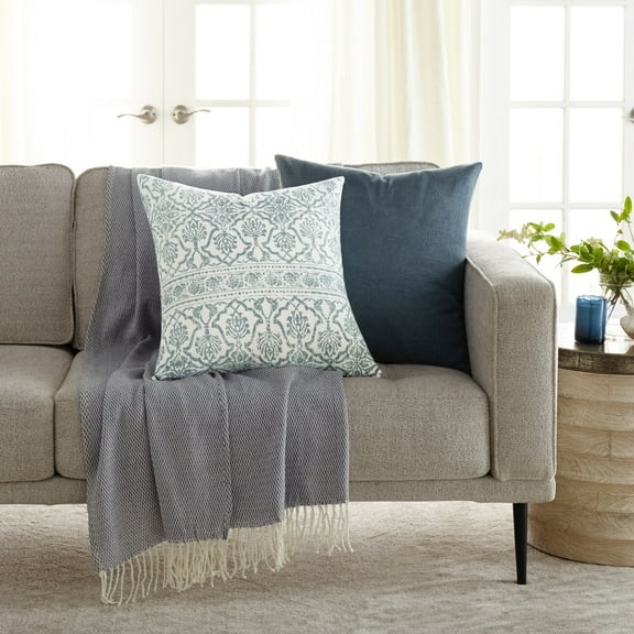 Noble Linens 2-Pack Cotton Slub Decor Throw Pillows - Antique Floral Navy