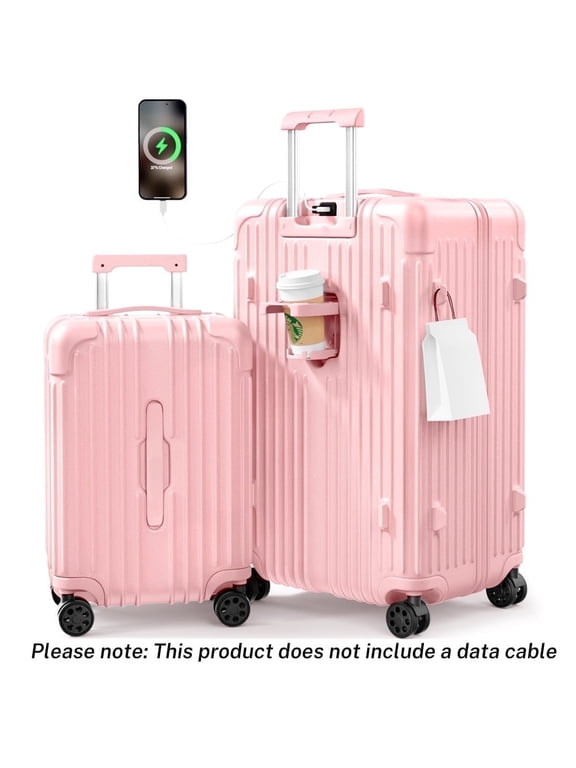 Luggage Sets 2 Pieces PC ABS Hardside Carry On Suitcase with Spinner Wheels TSA Lock 20 28 inch Pink