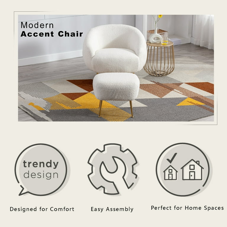 Modern Accent Chair, Teddy Short Plush Particle Velvet Armchair with  Ottoman White-ModernLuxe