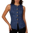 thumbnail image 4 of PBFRDSJ Denim Vest Women Sleeveless Button Down Jean Vest Casual Vintage Western Y2K Crew Neck Jackets, 4 of 7