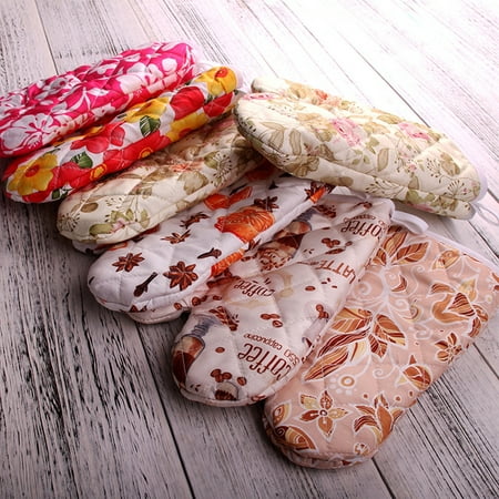 

Hadanceo 1Pc Oven Mitt Soft Texture Heat Resistant Polyester Floral Printed Microwave Glove Baking Accessories