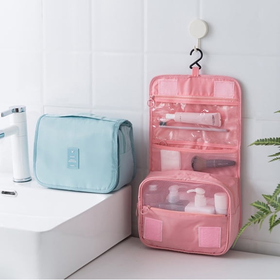 Foldable Travel Cosmetic Bag Outdoor Storage Bag Large Capacity Portable Hanging Hook Washing Bag