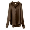 thumbnail image 7 of Yigetop Silk Button Up Shirts For Women Womens Summer Sun Casual Loose Button Down Shirts Long Sleeve Solid Color Shirts Tops Satin Blouses For Women Dressy Coffee 2XL, 7 of 7