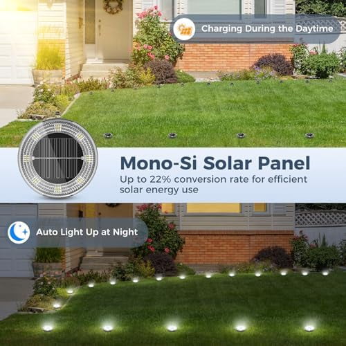 Peasur 24 Pack Solar Ground Lights Outdoor (Cool White), Solar Disc Lights, Solar Ground Lights Outdoor Waterproof