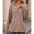 thumbnail image 5 of Women'S Henley Shirts Long Sleeve V Neck Ribbed Button Down Knit Sweater Fitted Tops Khaki L, 5 of 10