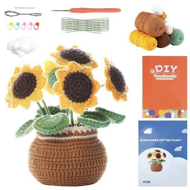 Crochet Yarn Sunflower Crochet Kit for Adults & Beginners, Crochet Accessories and Step-By-Step Manu