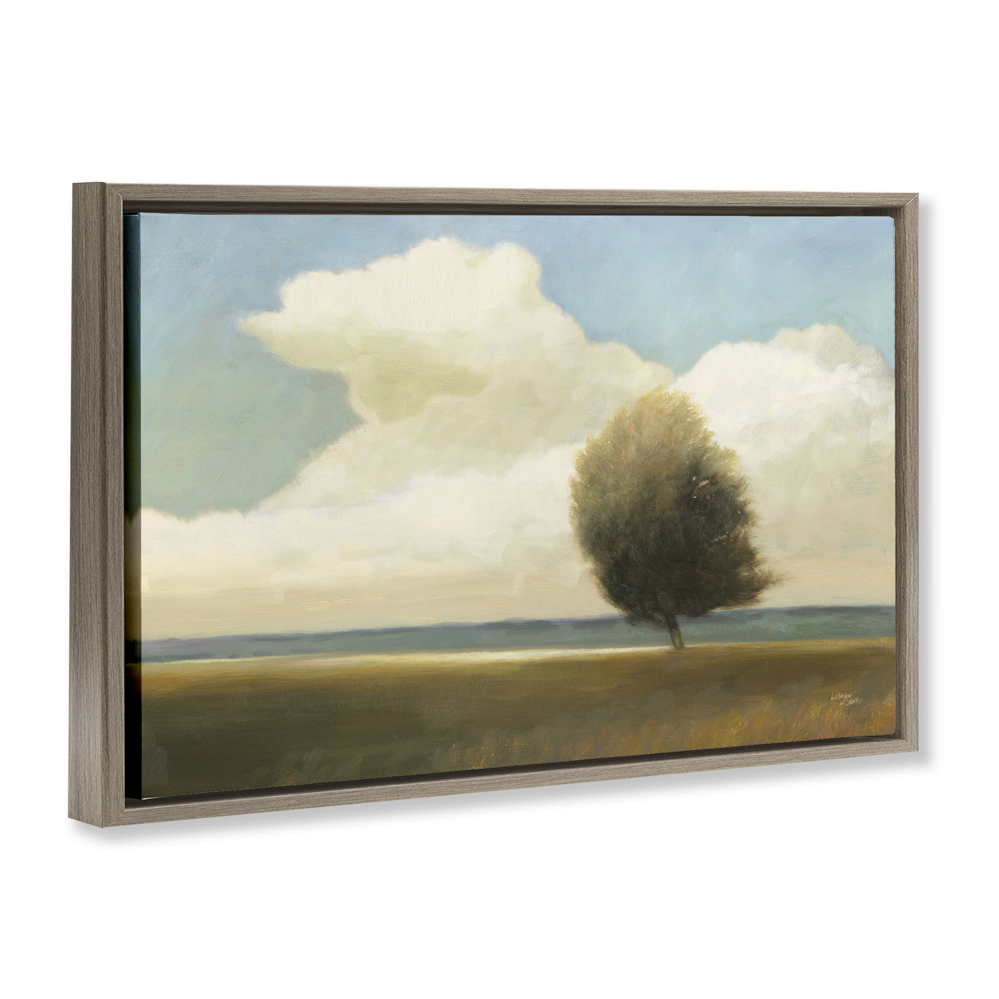 Stupell Industries Windblown Tree Landscape Landscape & Nature Painting Brown Floater Framed Canvas Art Print Wall Art, 31 x 21