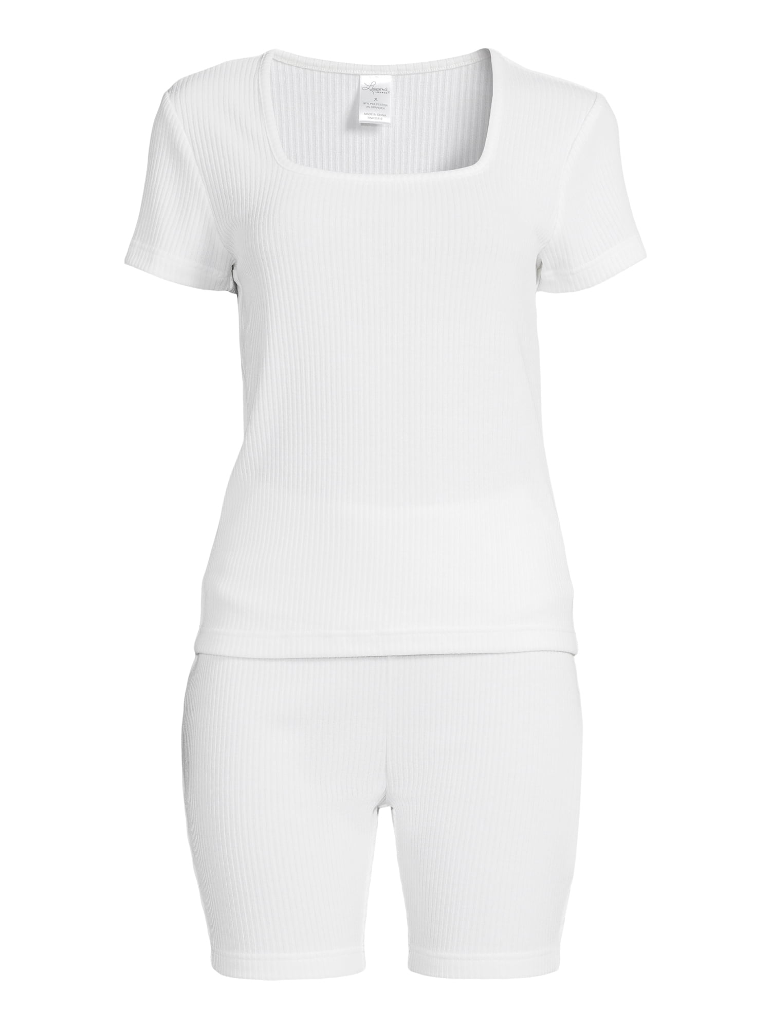 Lissome Women's Square Neck Hacci Ribbed Tee & Bike Shorts Lounge Set, 2-Piece, Sizes S-4X